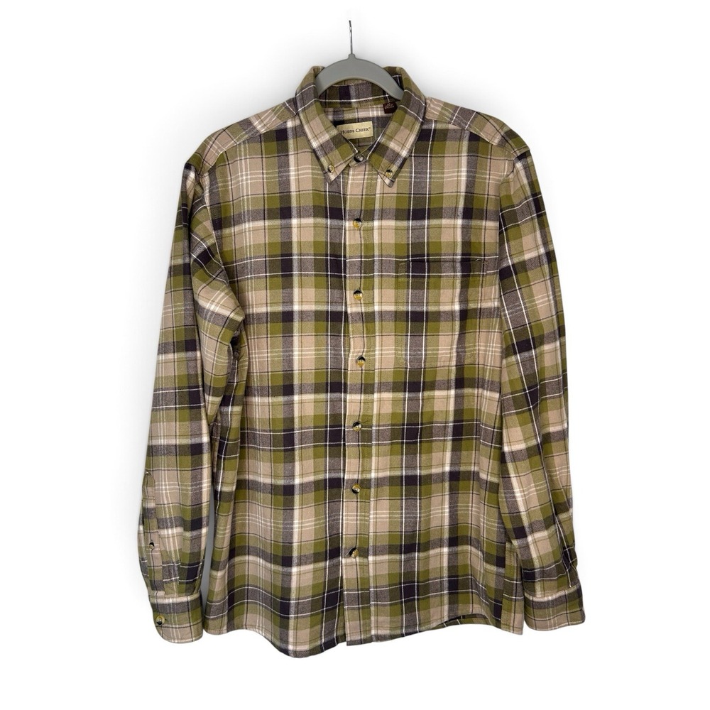 Hobbs Creek Men's M Green Plaid Flannel Shirt Cotton Bass Pro Shops